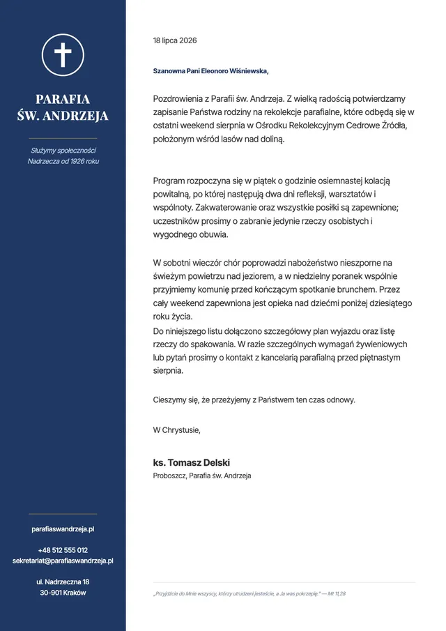 Papier firmowy dla parafii – szablon