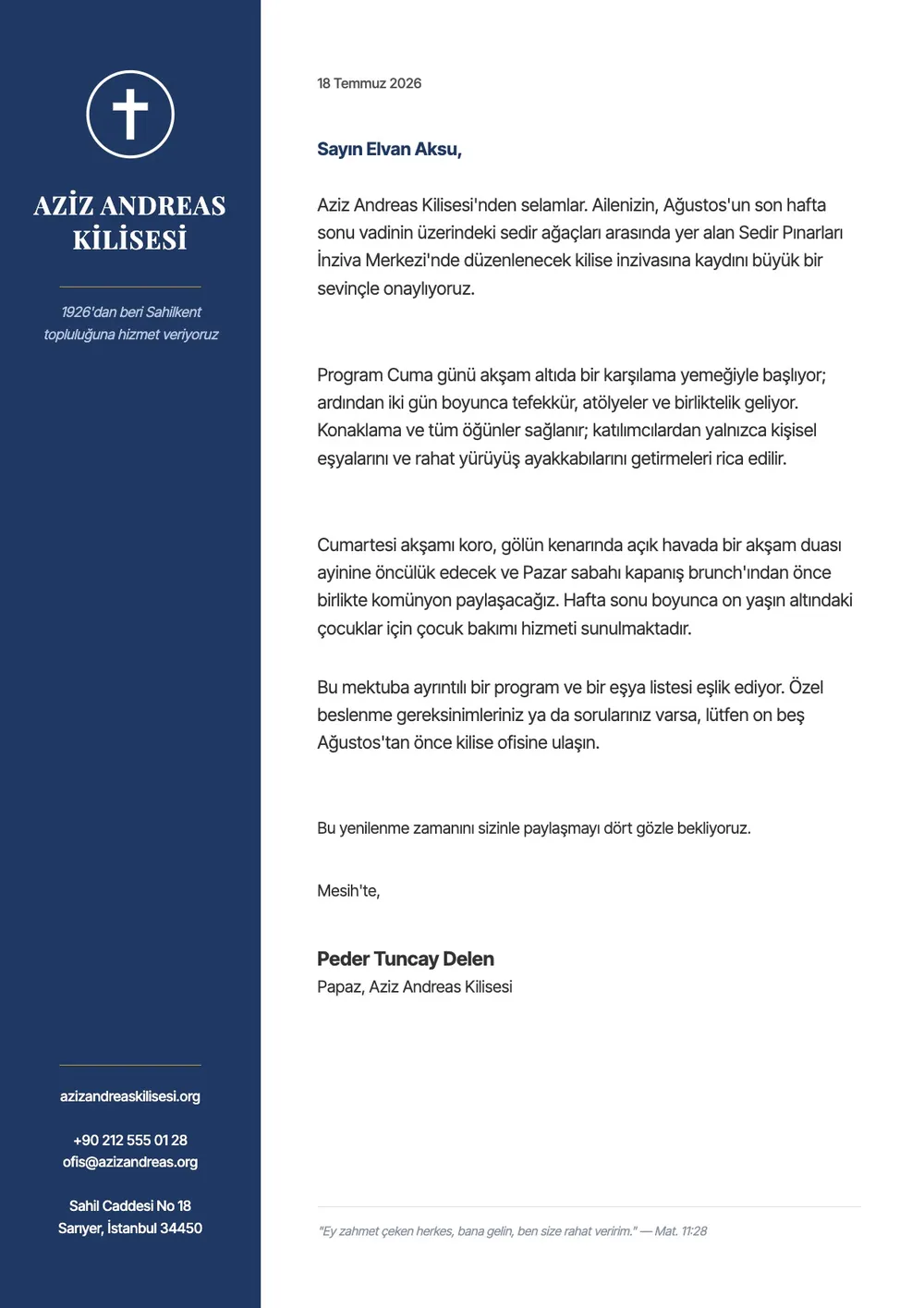 Pariş kilisesi antetli kağıt şablonu