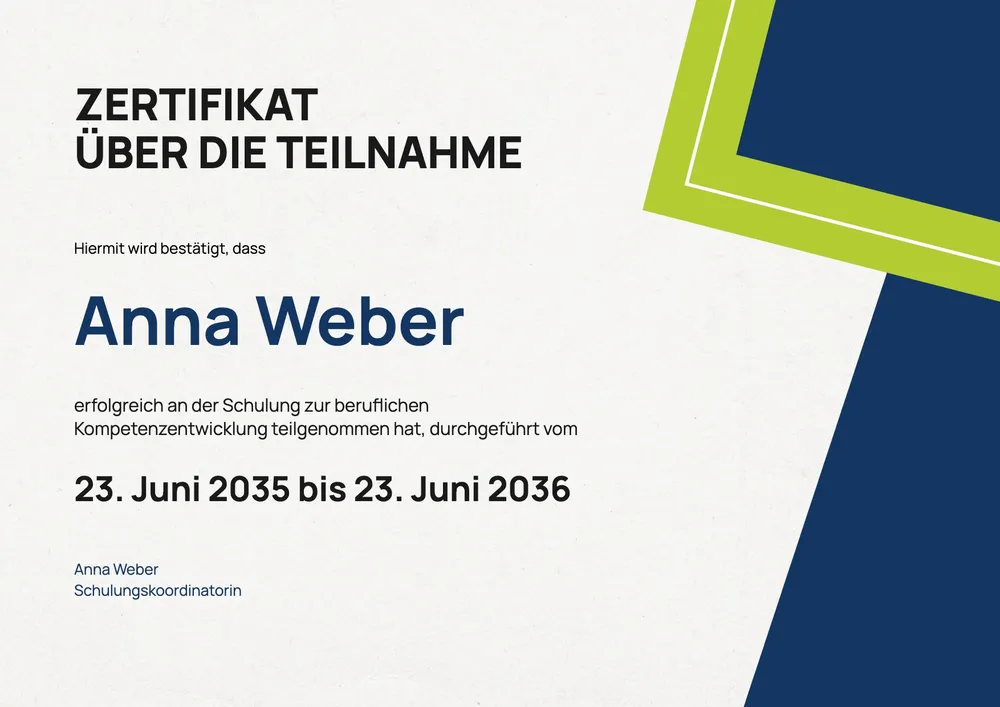 Vorlage für Teilnahmeurkunde