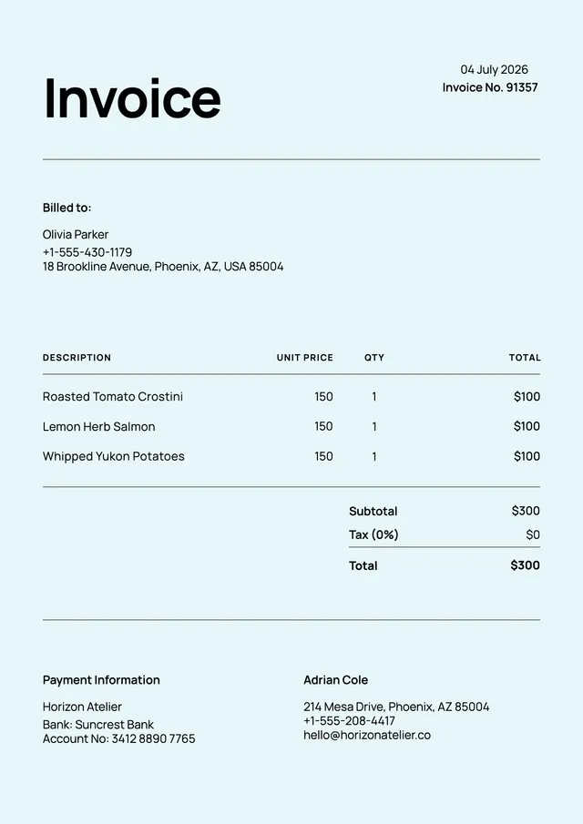 pastel-blue-catering-invoice form