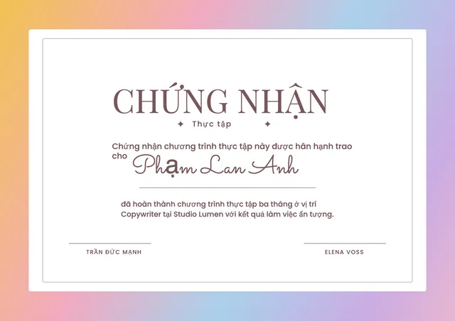Mẫu giấy chứng nhận thực tập màu pastel