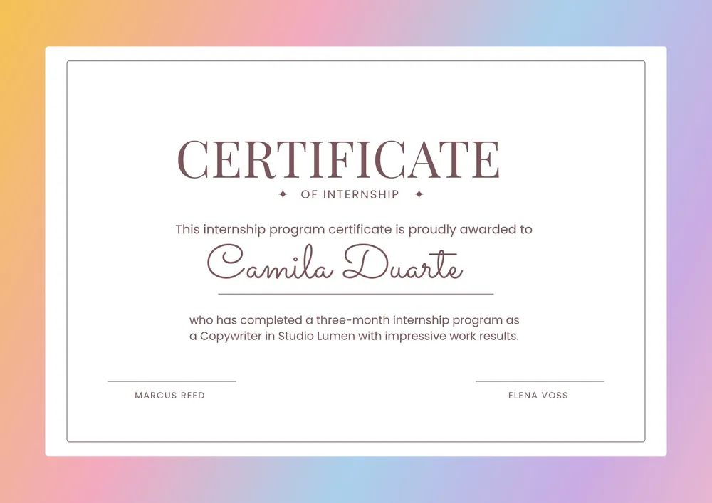 pastel internship certificate template