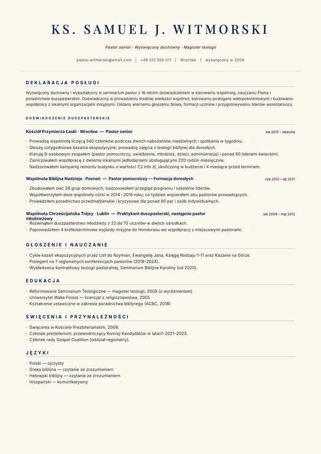 Szablon CV duszpasterza