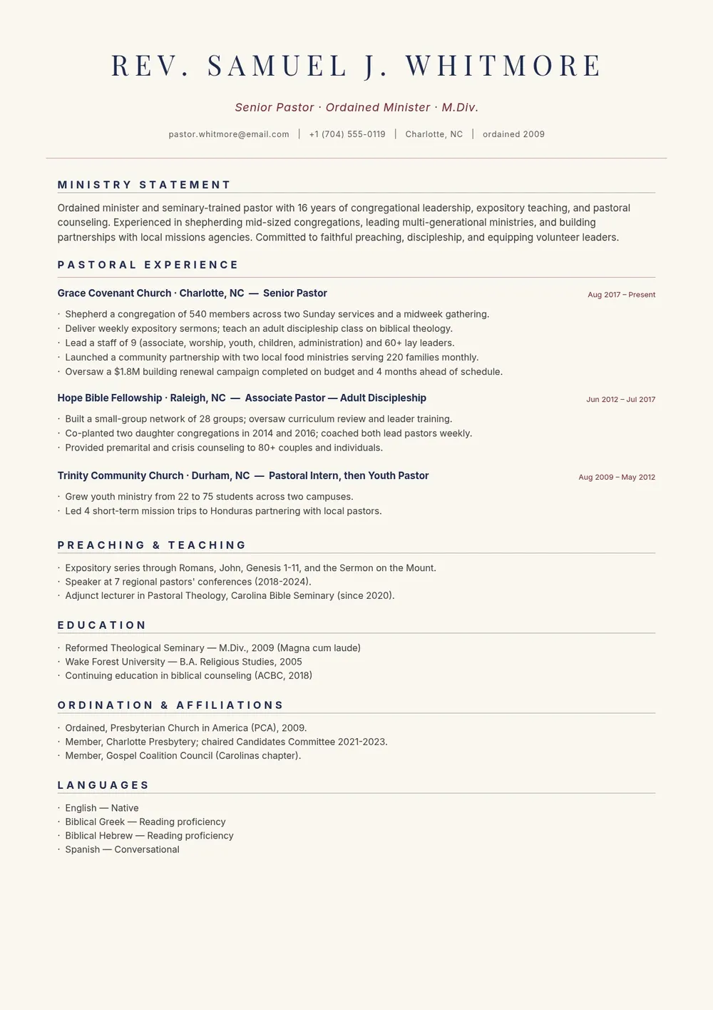 pastor-resume form