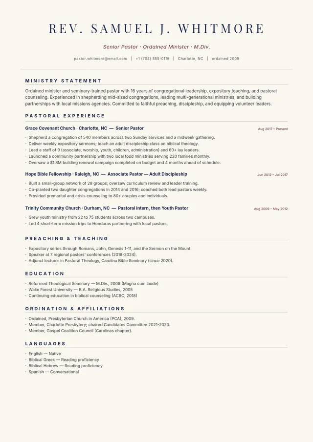 pastor-resume form