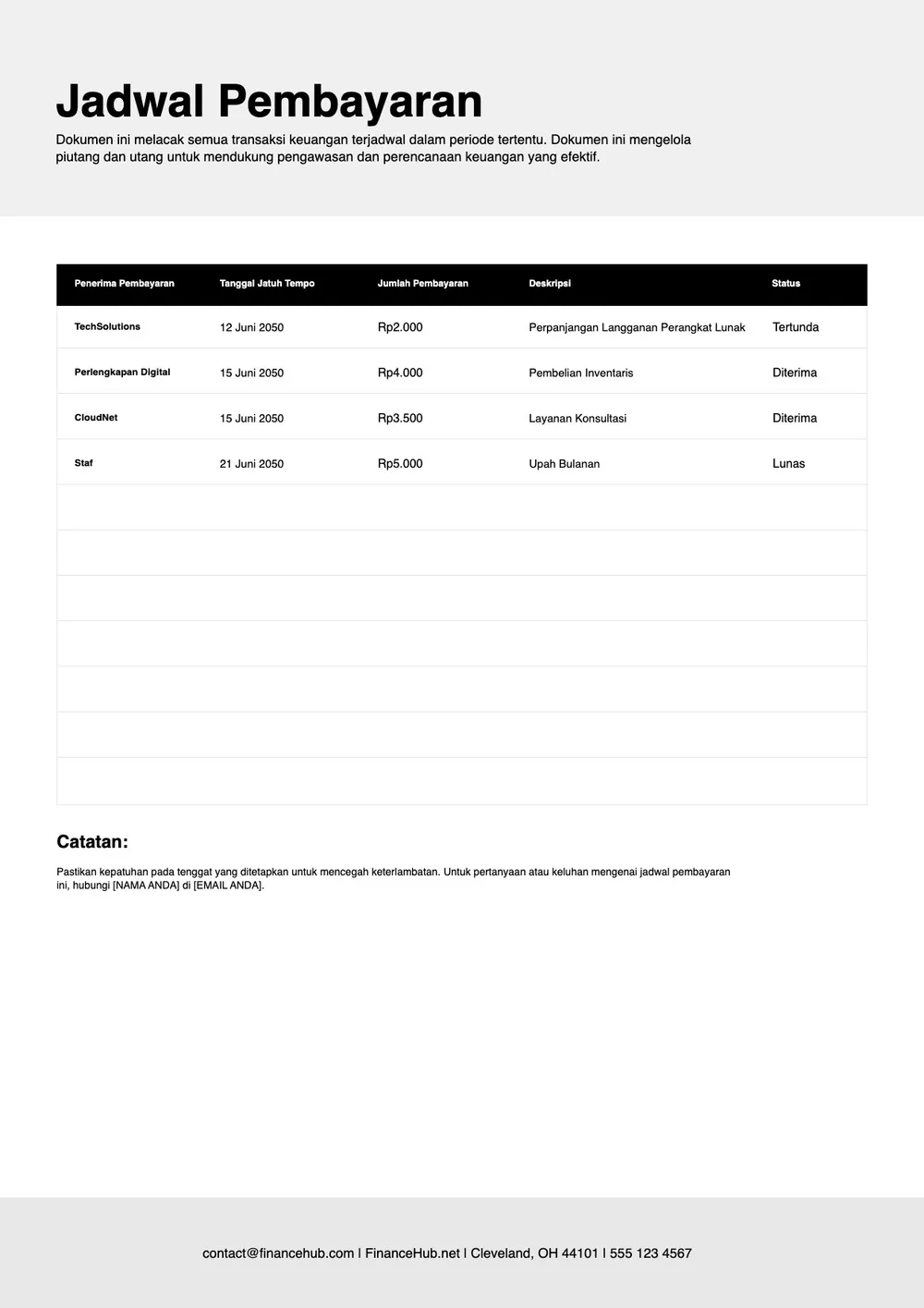 Templat Jadwal Pembayaran