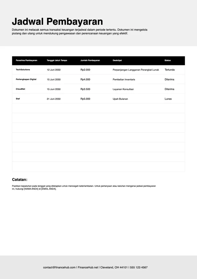 Templat Jadwal Pembayaran
