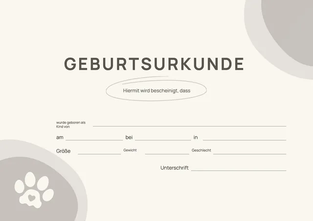 Geburtsurkunde für Haustiere