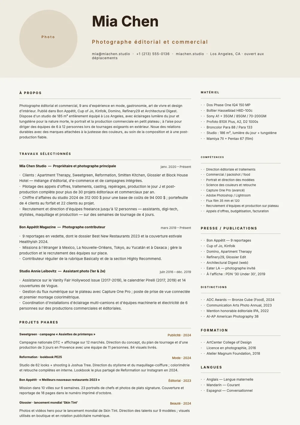 Modèle de CV de photographe