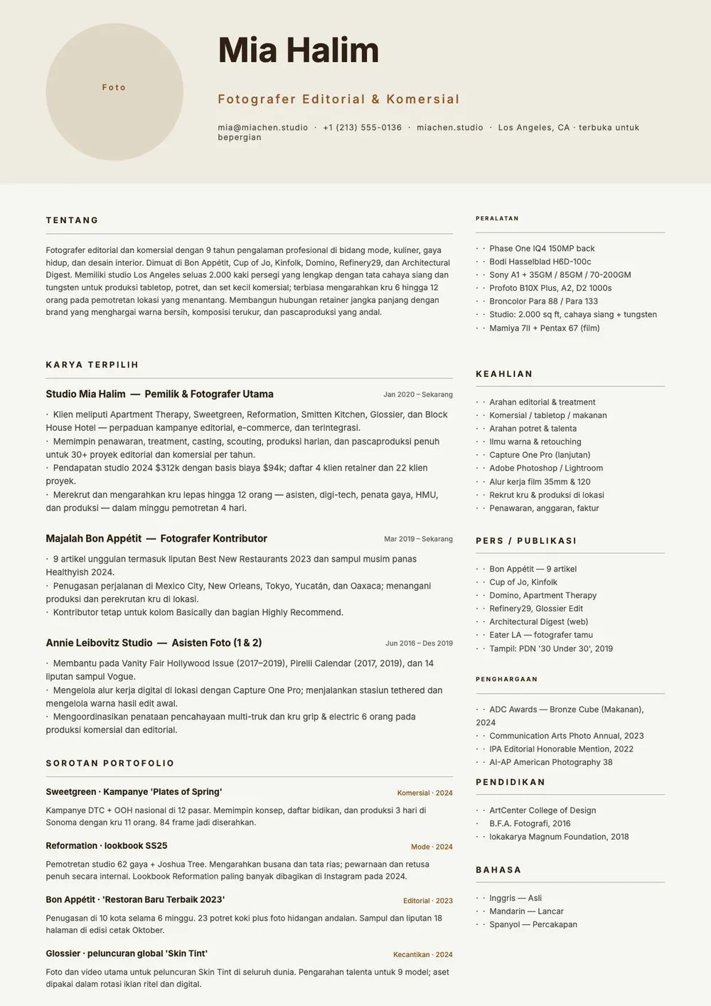 Templat CV Fotografer