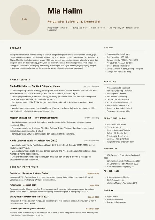 Templat CV Fotografer
