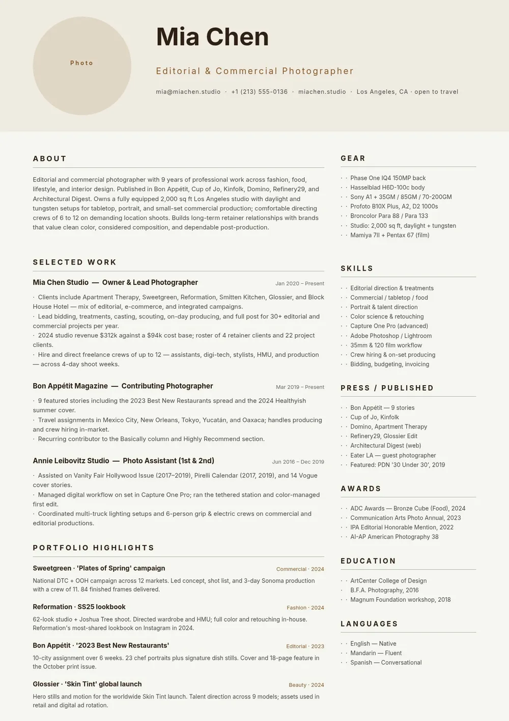 photographer-resume form
