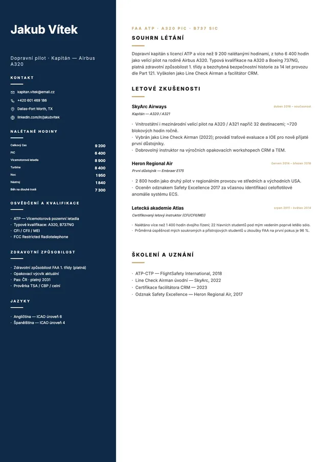 Vzor životopisu pilota