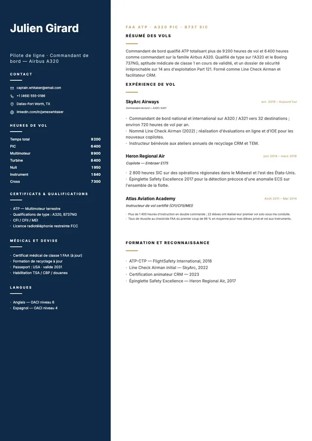 Modèle de CV de pilote
