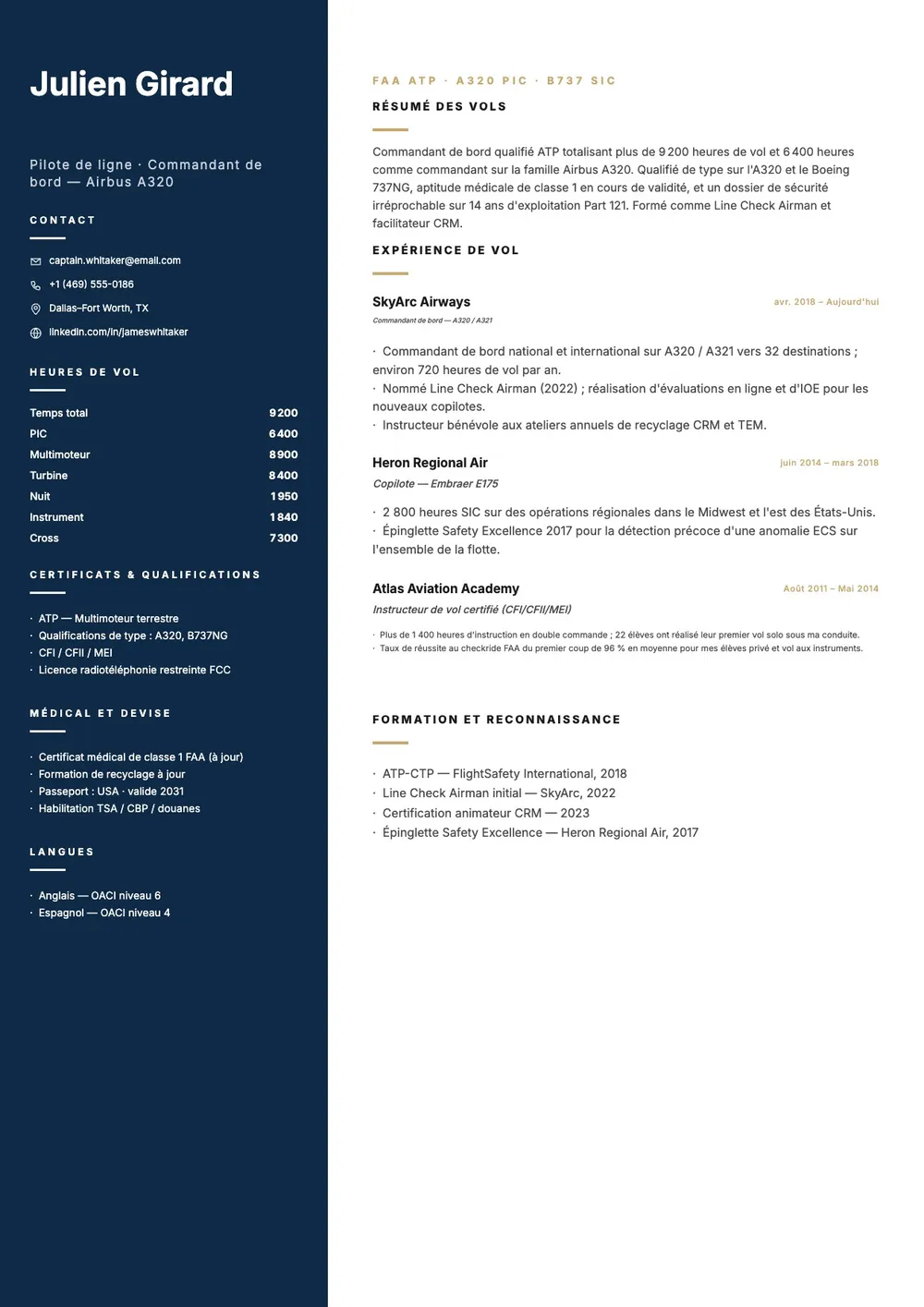 Modèle de CV de pilote