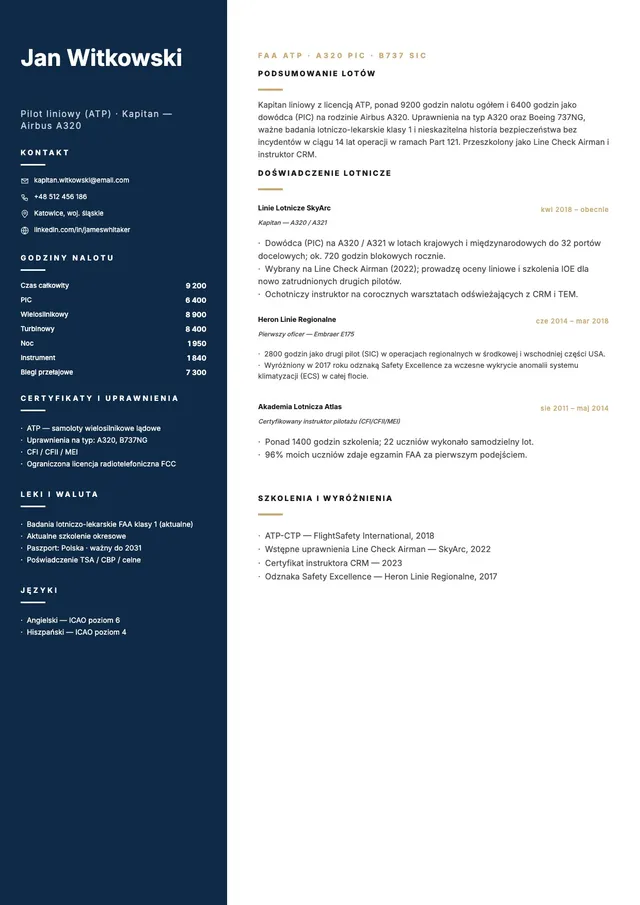 Szablon CV pilota