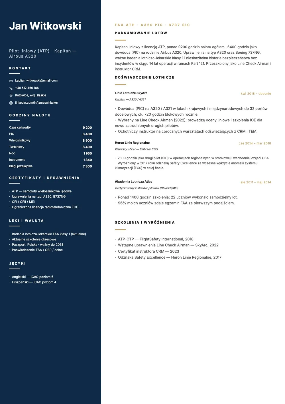 Szablon CV pilota