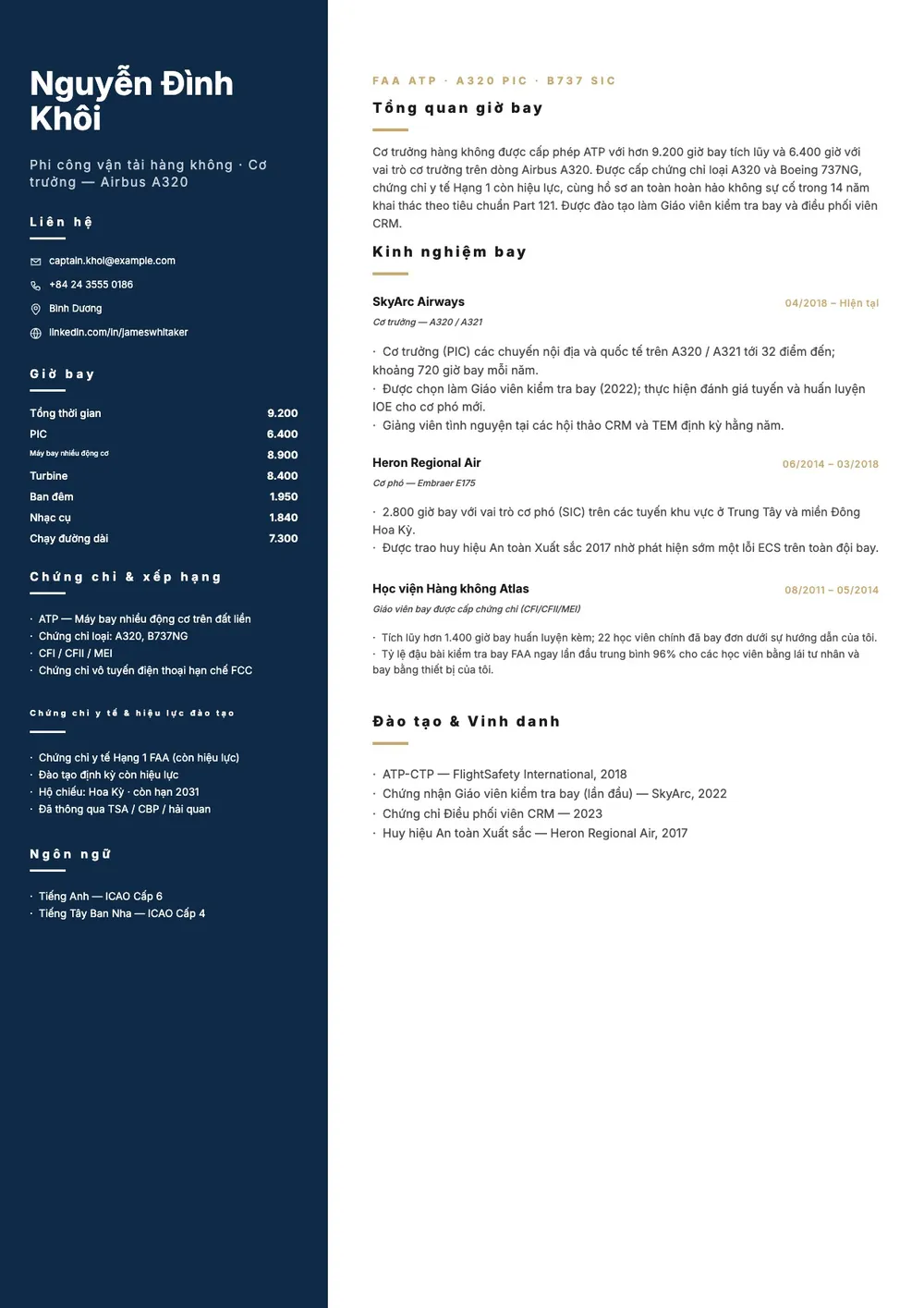 Mẫu CV xin việc phi công