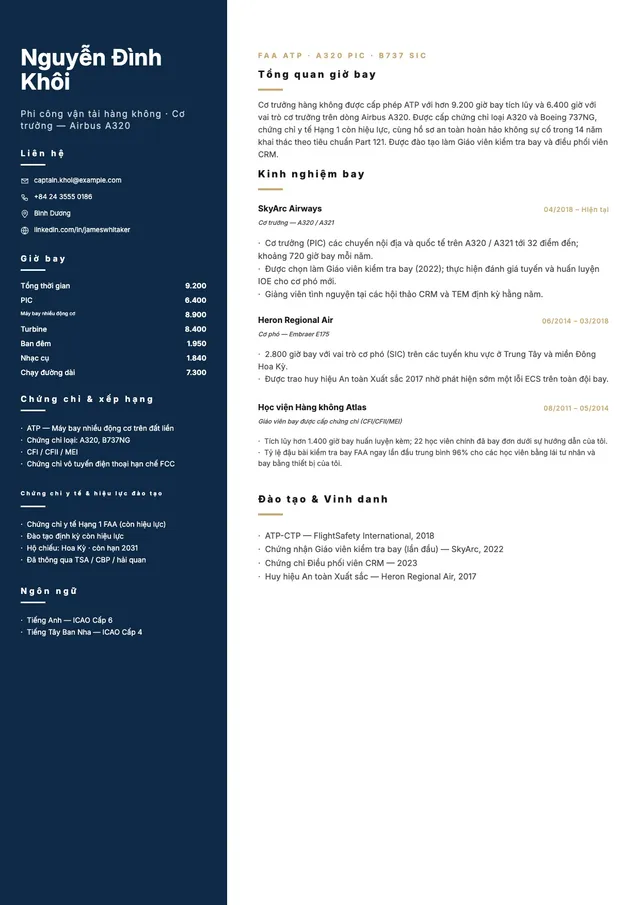 Mẫu CV xin việc phi công