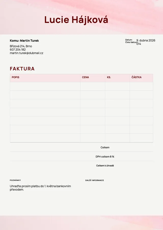 Růžový akvarelový vzor faktury za catering