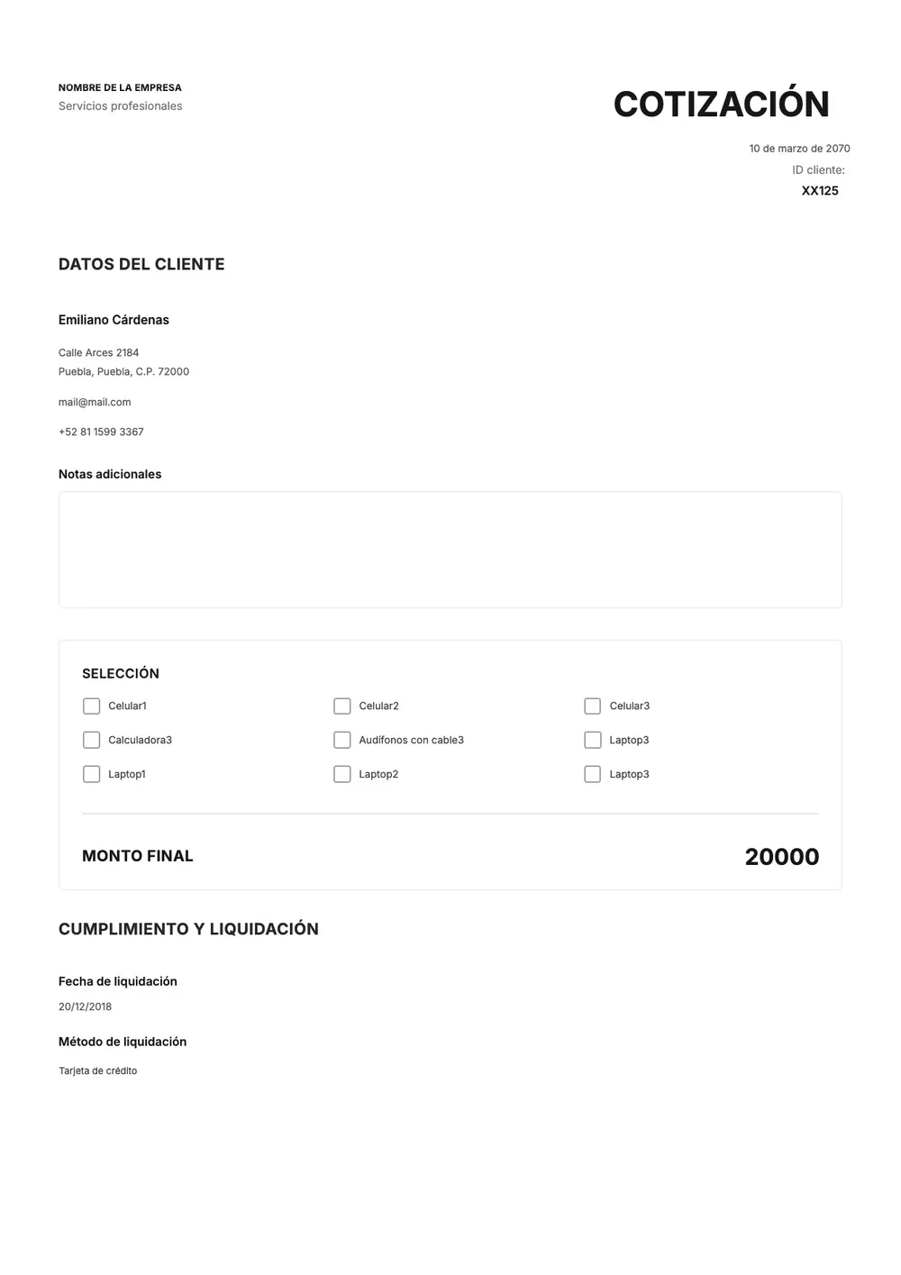 Plantilla de cotización de precios