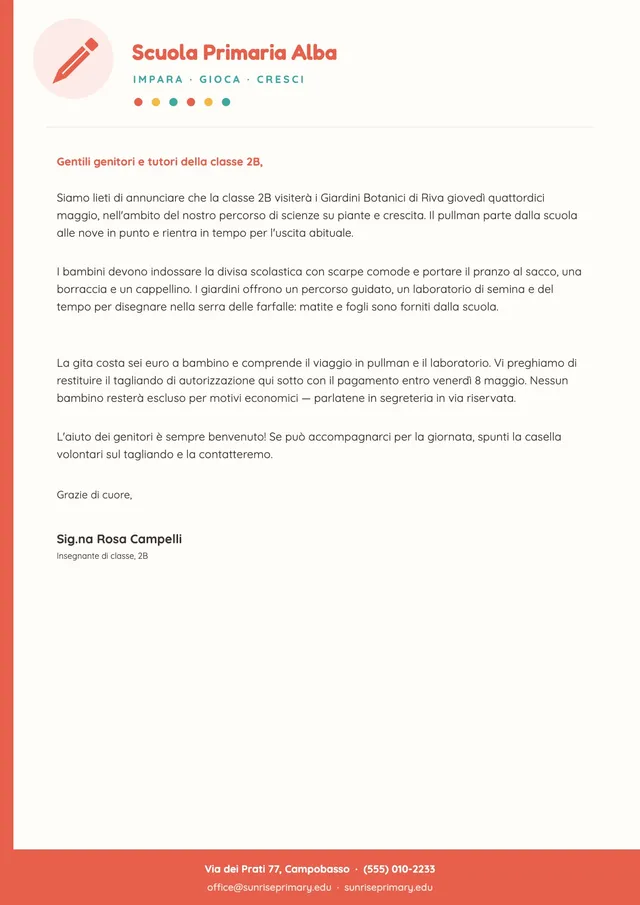 Modello di carta intestata per scuola primaria
