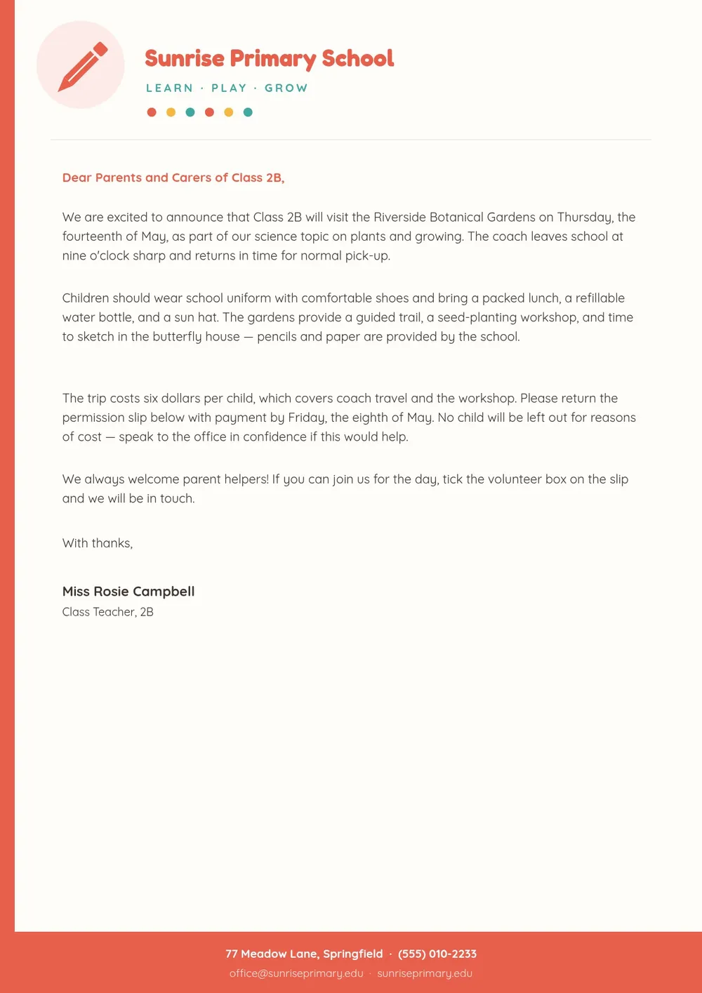 primary school letterhead template