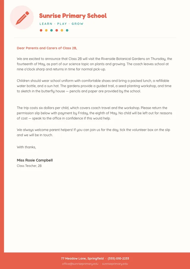 primary school letterhead template