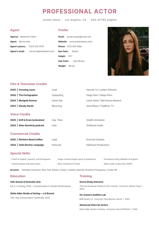 professional-acting-resume form