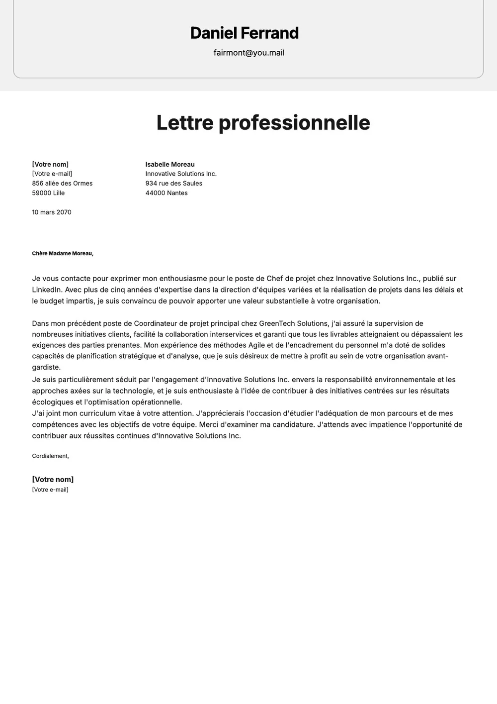Modèle de lettre professionnelle