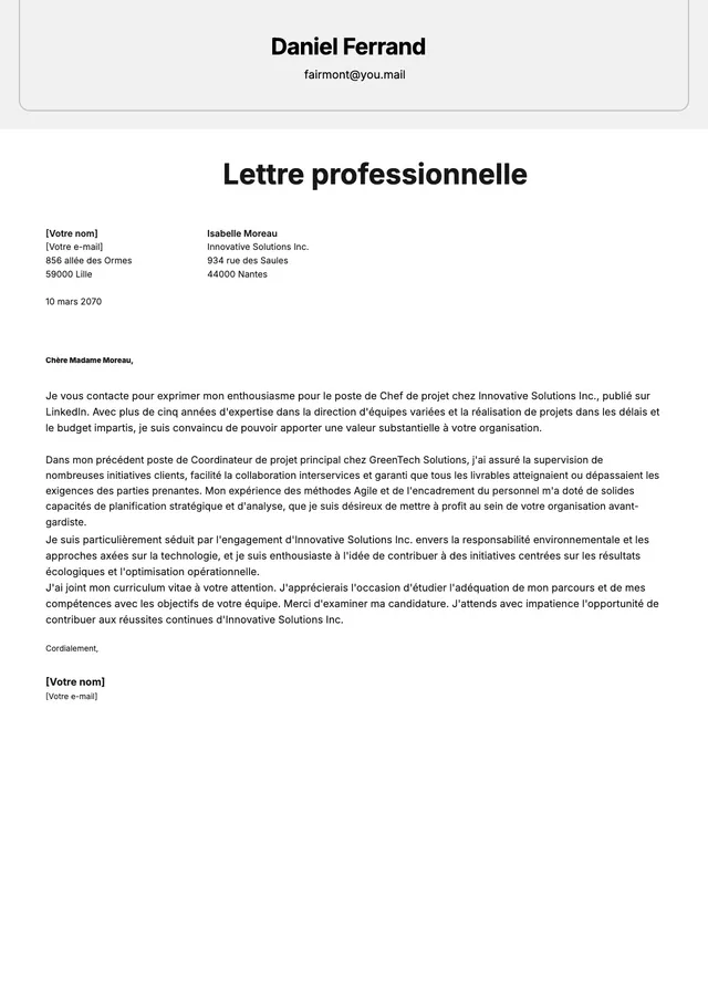 Modèle de lettre professionnelle