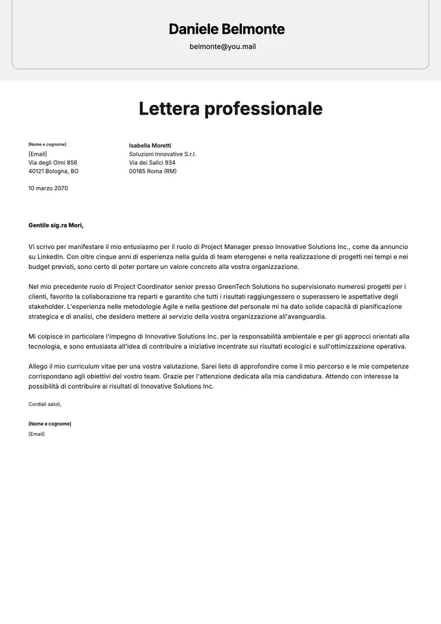 Modello di lettera professionale