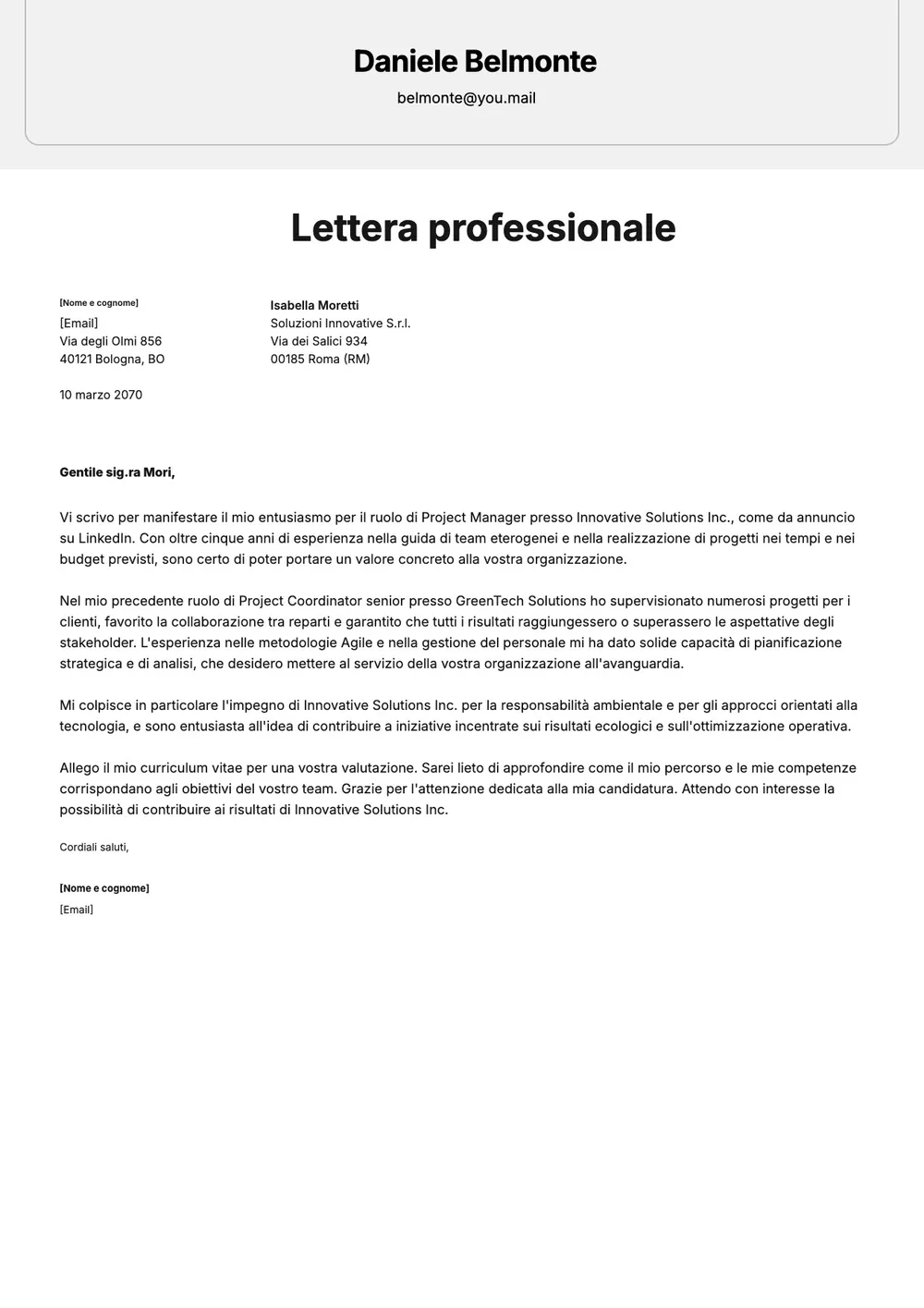 Modello di lettera professionale
