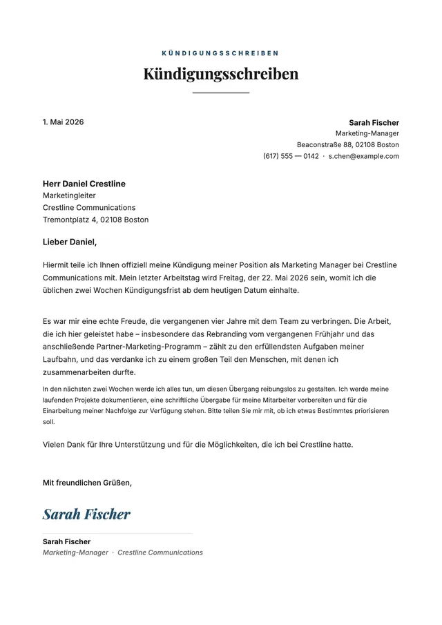 Professionelles Kündigungsschreiben