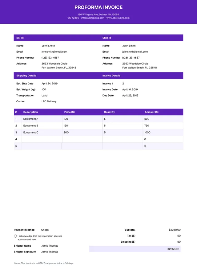 proforma-invoice form