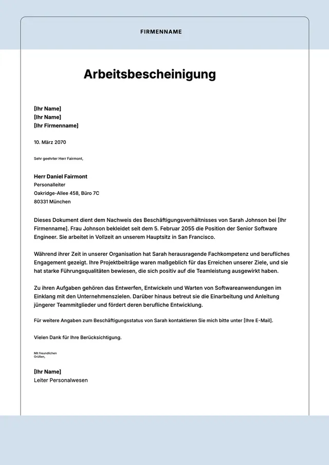 Vorlage für Beschäftigungsnachweis