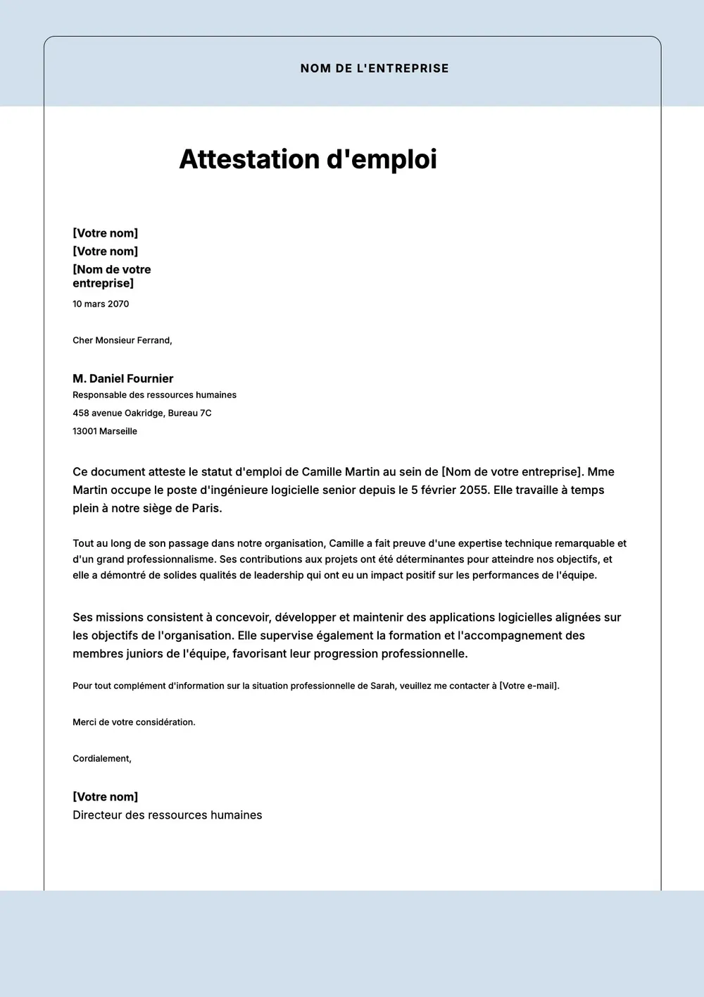 Modèle d'attestation de travail