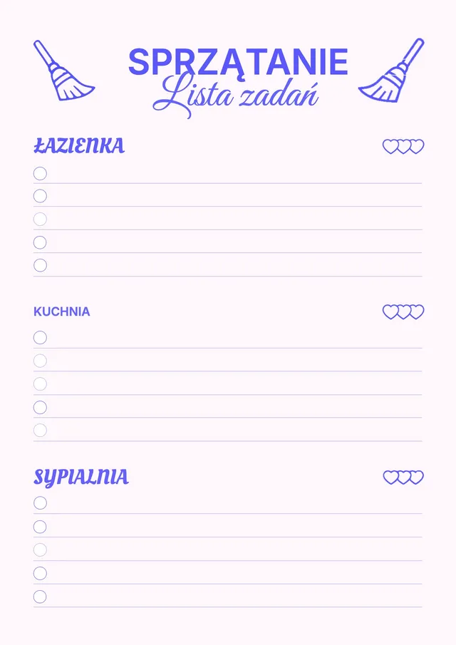 Fioletowa lista kontrolna sprzątania