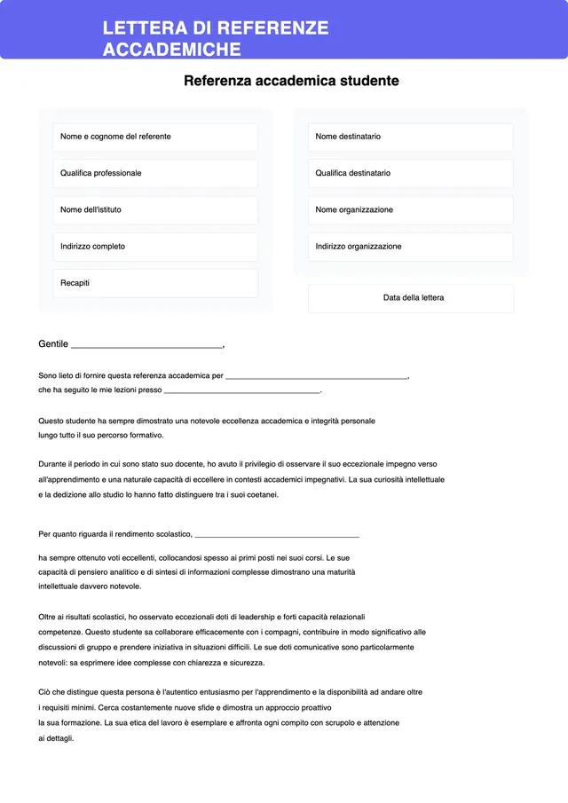 Modello di lettera di raccomandazione