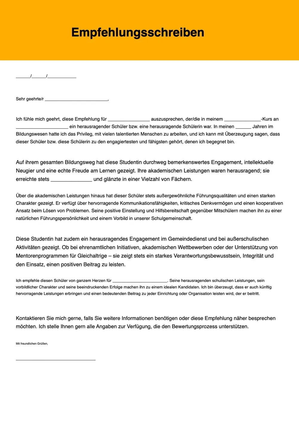 Vorlage für berufliches Referenzschreiben