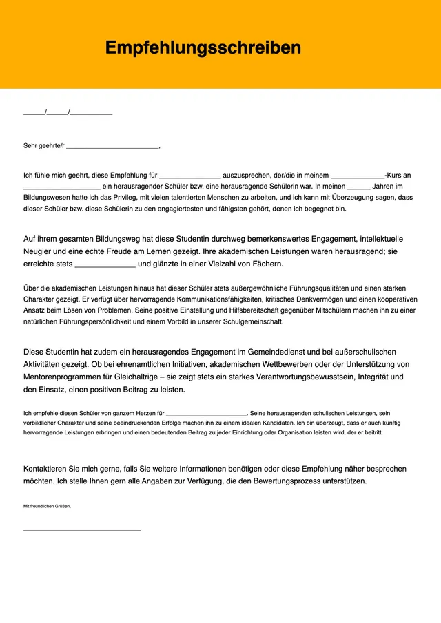 Vorlage für berufliches Referenzschreiben