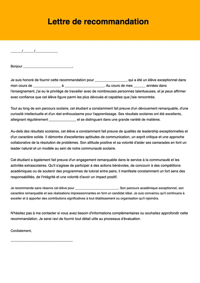 Modèle de lettre de référence professionnelle