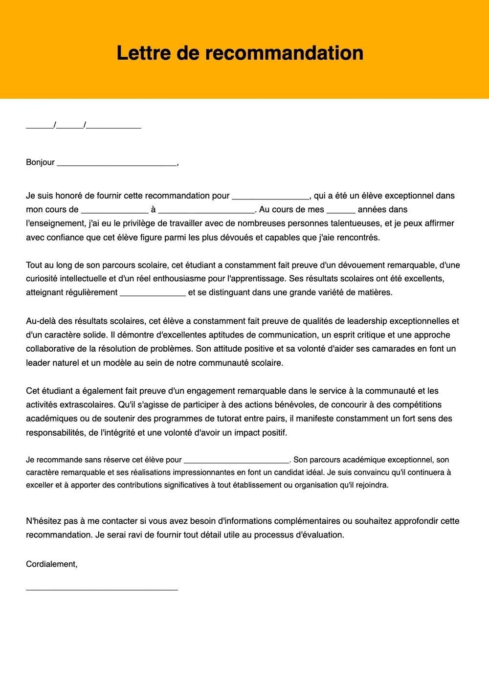 Modèle de lettre de référence professionnelle