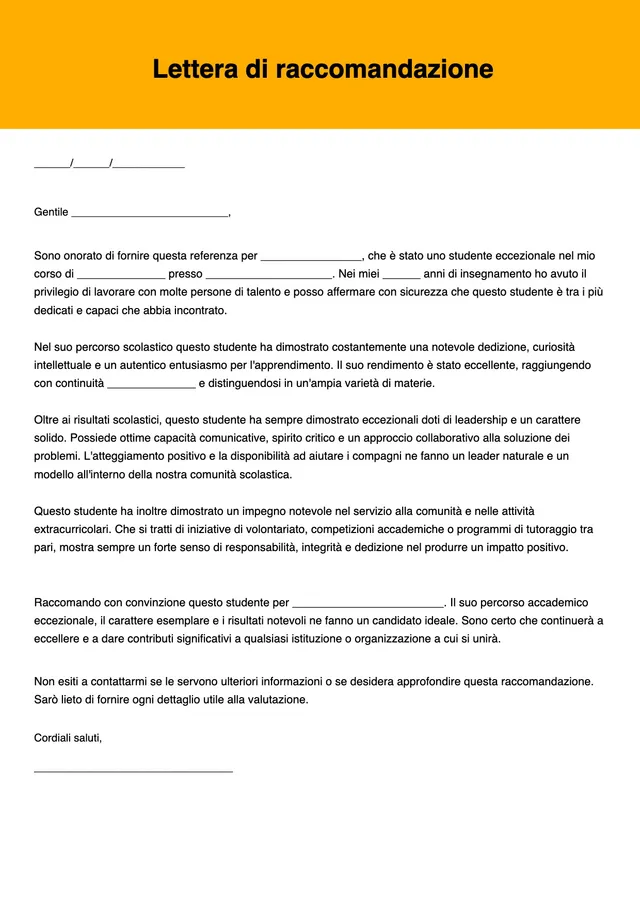 Modello di lettera di referenze professionali