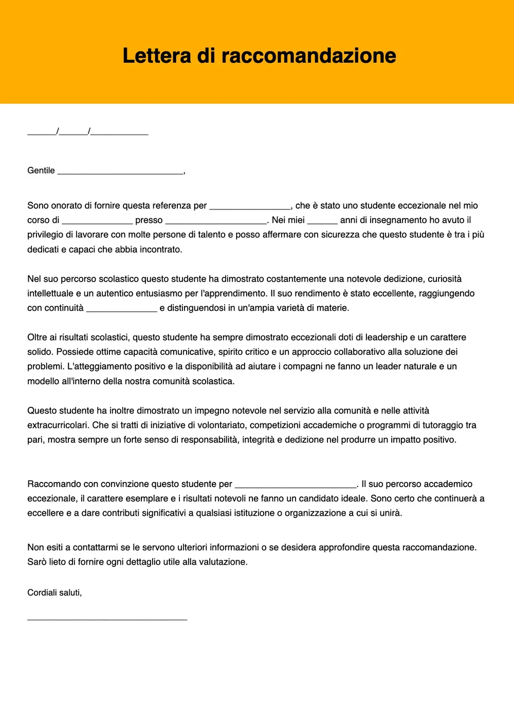 Modello di lettera di referenze professionali