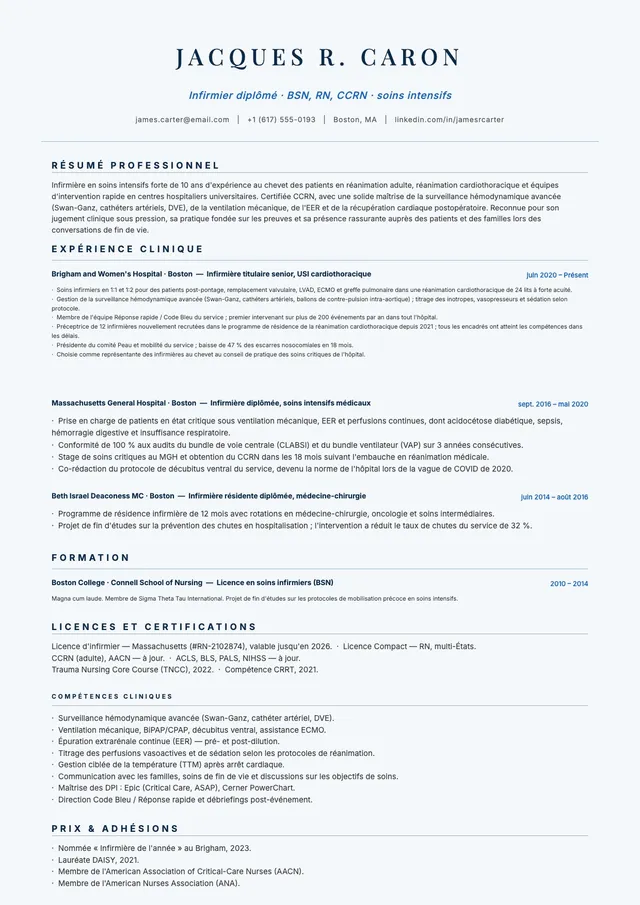 CV d'infirmier diplômé d'État