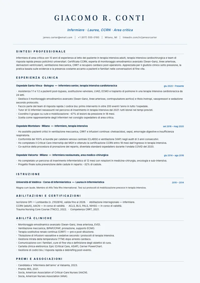 Curriculum per infermiere abilitato