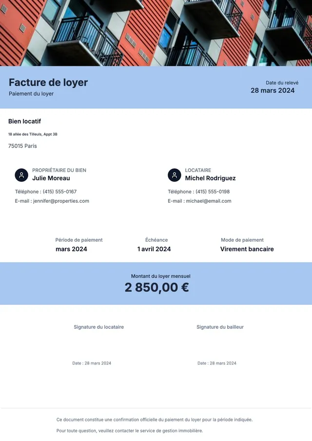 Modèle de facture de loyer