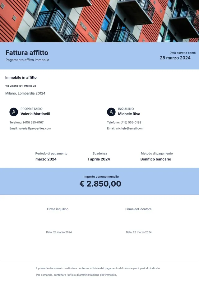 Modello di avviso di pagamento dell'affitto