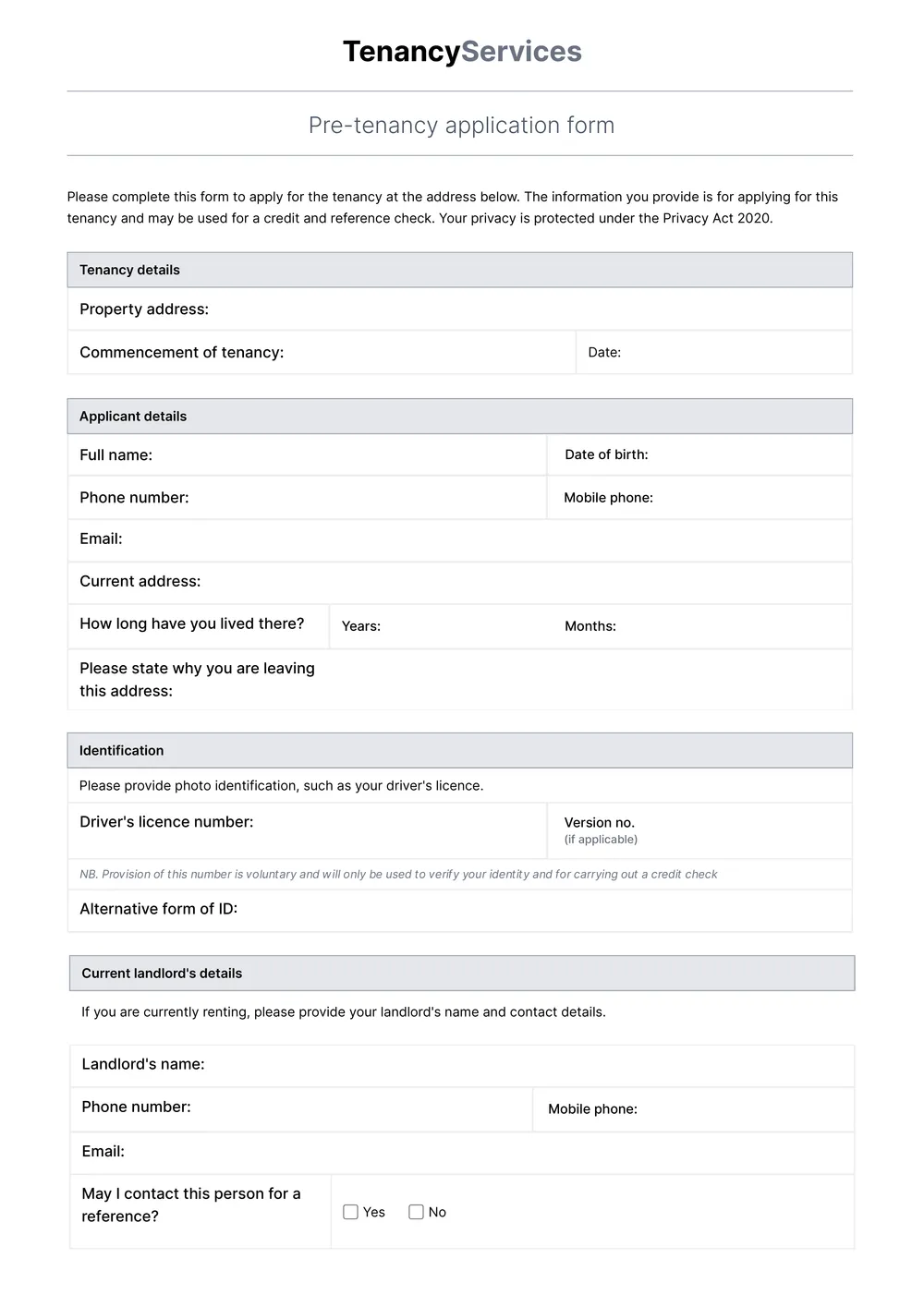 rental-application form